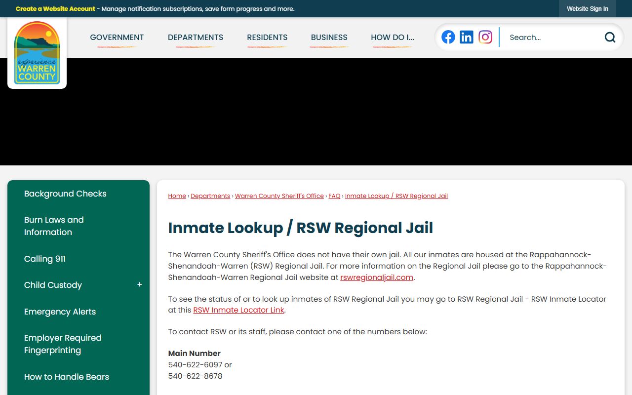 Warren County RSW Regional Jail inmate lookup and roster information