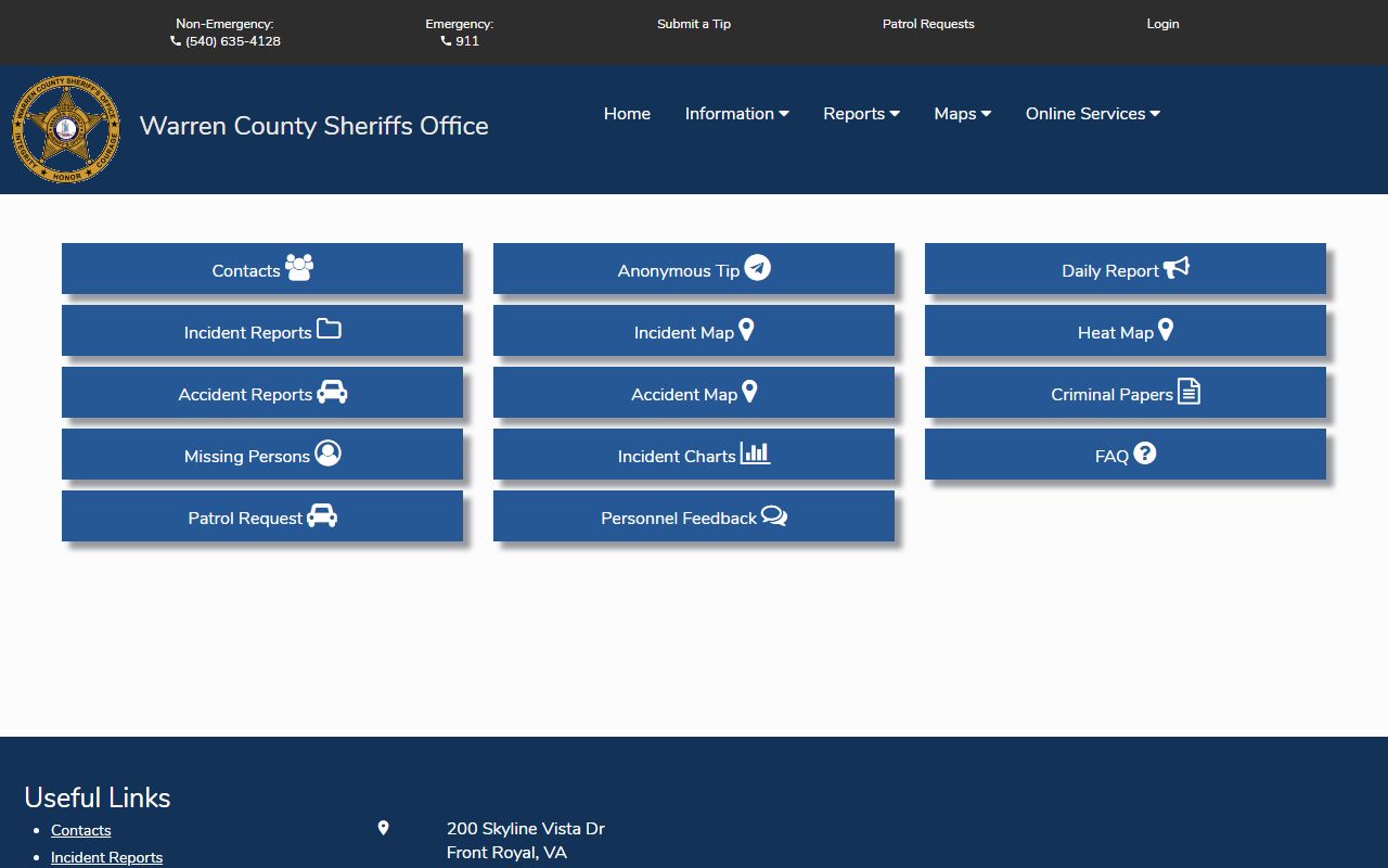 Warren County Citizen Connect inmate population and arrest records portal